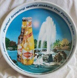 Grain Belt Beer Vtg 1950's Metal Serving Tray Diamond Clear Water Blue Sky Rocks